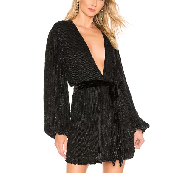 Retrofete Gabrielle Black Sequin Embellished Robe Wrap Mini Dress XS - with tags - Picture 1 of 8